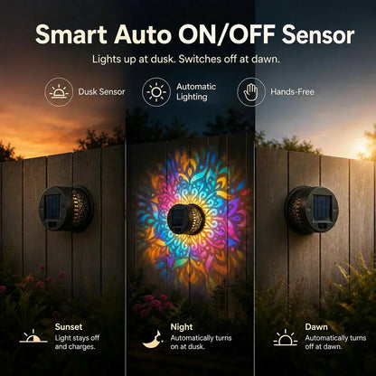 🌞 Limited-time 50% off! 🌀💥 Solar-powered outdoor garden fence projector lights for patio ambiance decoration