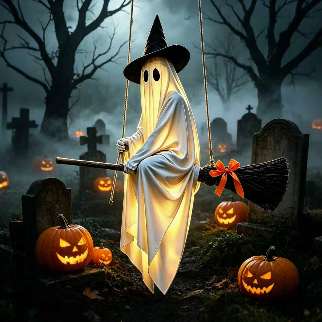Outdoor Halloween Decoration – Hanging Ghost Swing