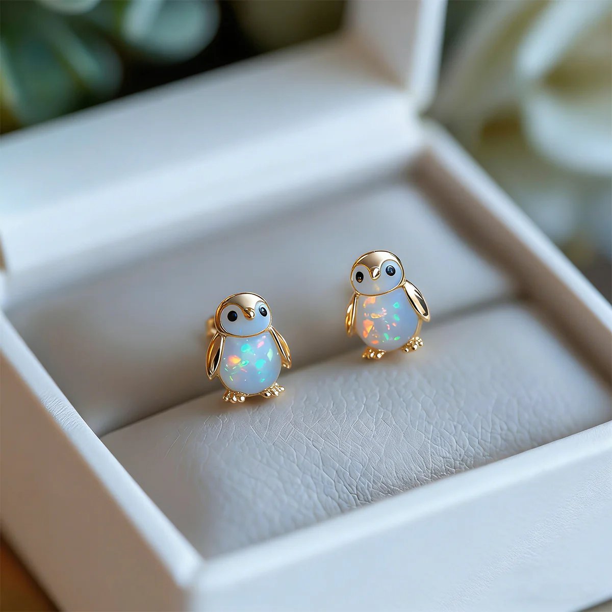 🎁Buy 1 Get 1 Free🐧Tiny Penguin Opal Stud Earrings, Animal Earrings