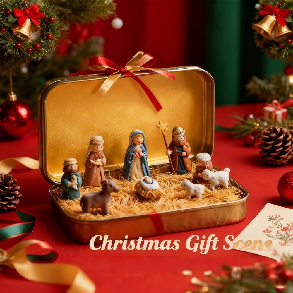 🔥Last Day 49% Off🎁Mini Christmas Nativity Set in a Tin Box--🎉