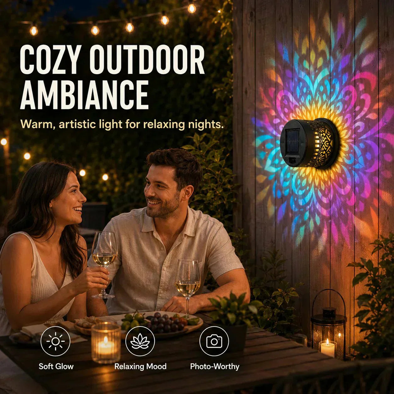 🌞 Limited-time 50% off! 🌀💥 Solar-powered outdoor garden fence projector lights for patio ambiance decoration