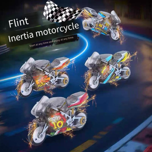 Spark Motorcycle Toy for Kids – Inertia Powered Mini Racing Bike with Flint Sparks & Stunt Tricks