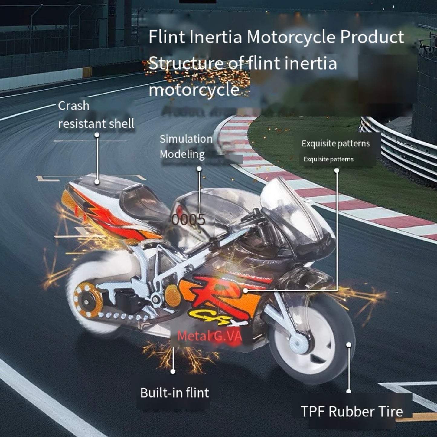 Spark Motorcycle Toy for Kids – Inertia Powered Mini Racing Bike with Flint Sparks & Stunt Tricks