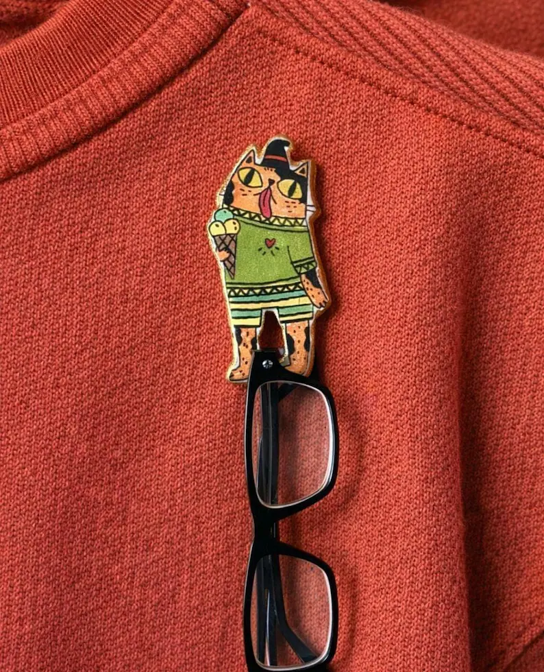 Hand Painted Clay Bird Eyeglass Holder Pin