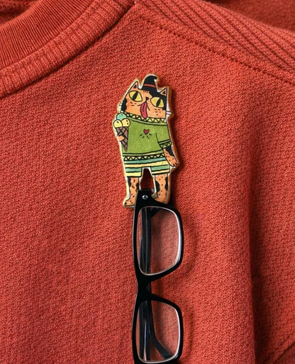 Hand Painted Clay Bird Eyeglass Holder Pin