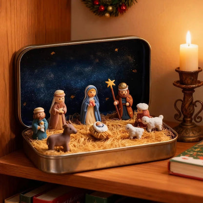 🔥Last Day 49% Off🎁Mini Christmas Nativity Set in a Tin Box--🎉