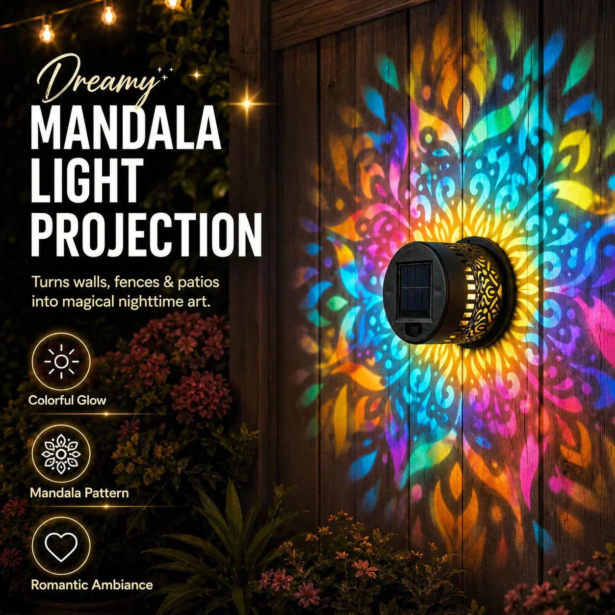 🌞 Limited-time 50% off! 🌀💥 Solar-powered outdoor garden fence projector lights for patio ambiance decoration