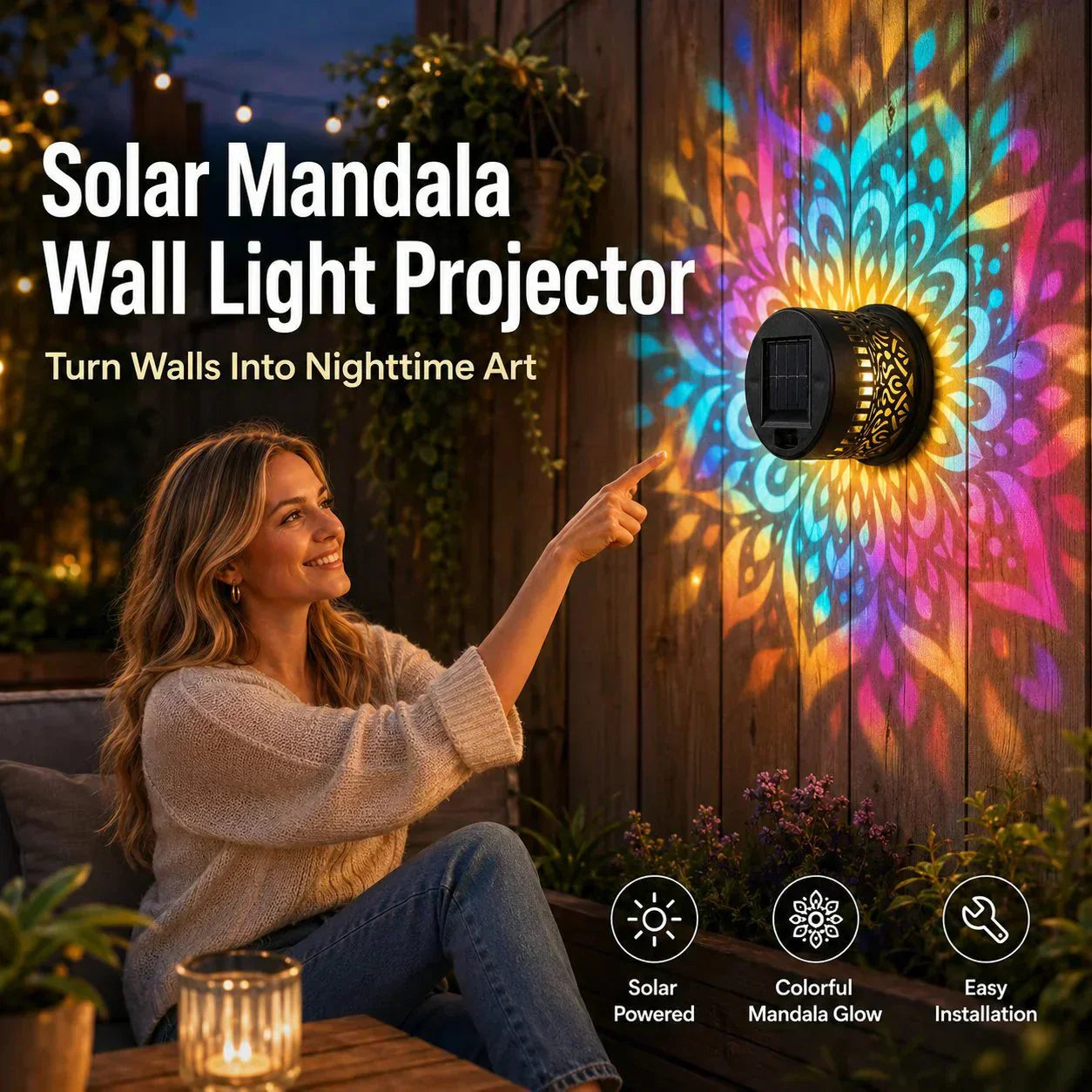 🌞 Limited-time 50% off! 🌀💥 Solar-powered outdoor garden fence projector lights for patio ambiance decoration