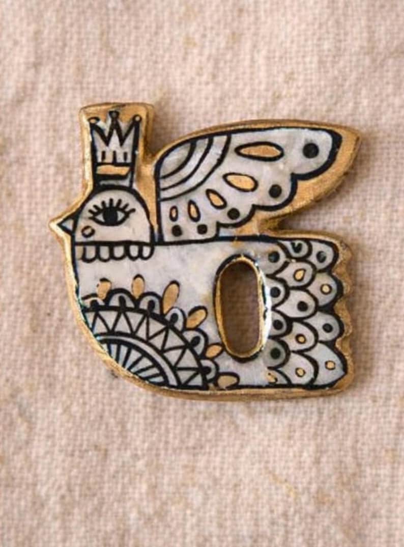 Hand Painted Clay Bird Eyeglass Holder Pin