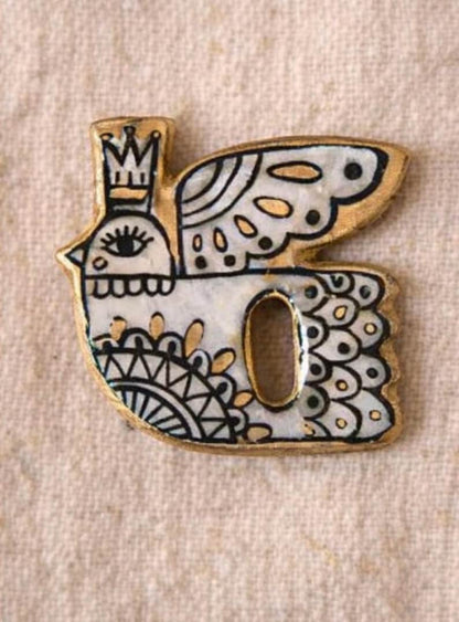 Hand Painted Clay Bird Eyeglass Holder Pin