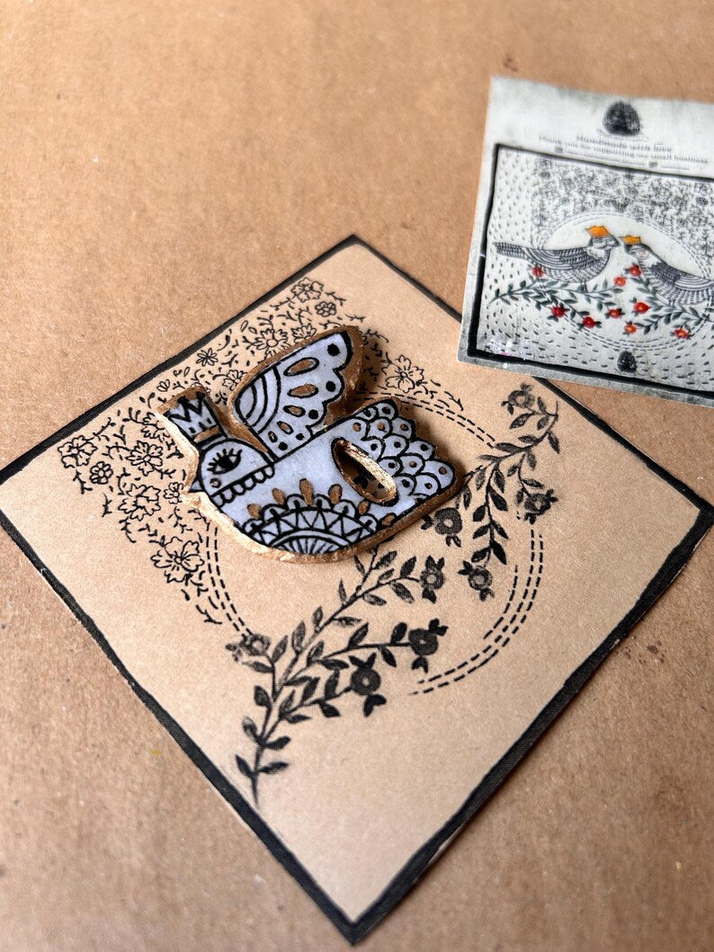 Hand Painted Clay Bird Eyeglass Holder Pin