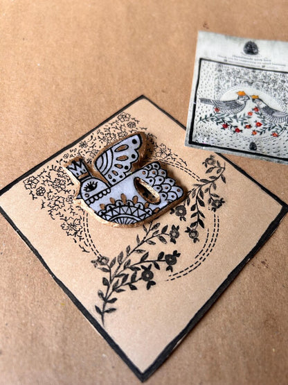 Hand Painted Clay Bird Eyeglass Holder Pin