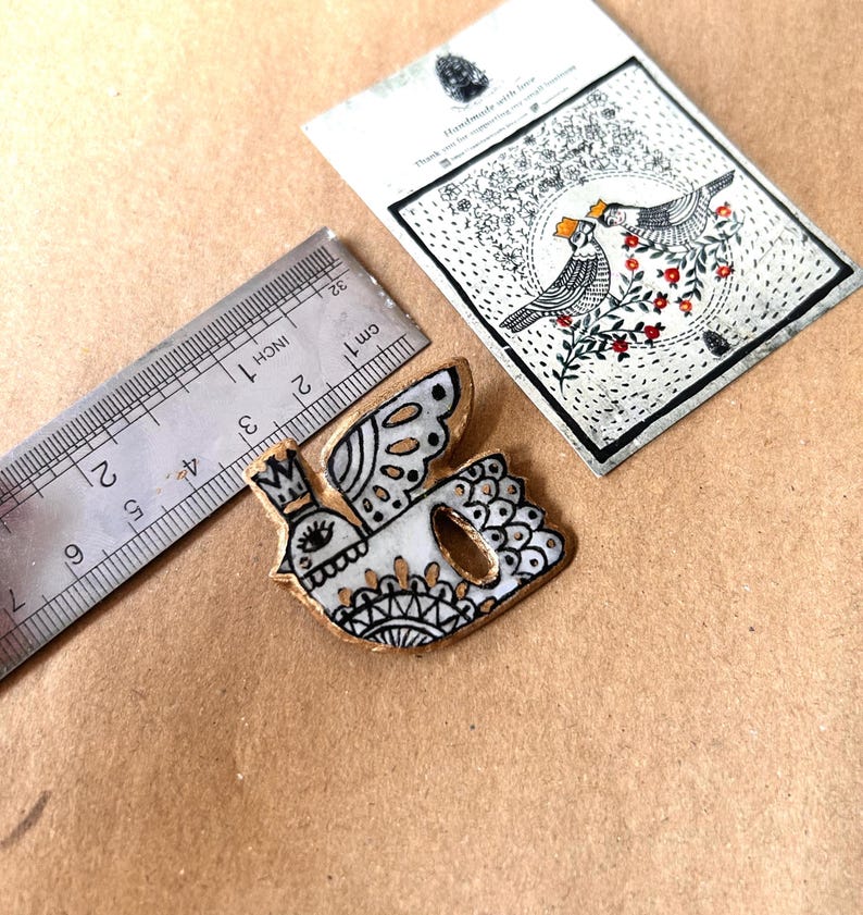 Hand Painted Clay Bird Eyeglass Holder Pin