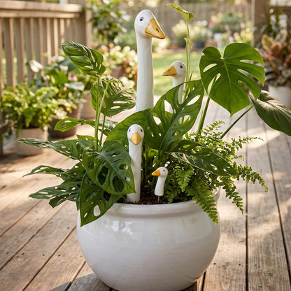Goose Plant Stake, Cute White Goose Plant Pot Decor, Whimsical Houseplant Accessory, Garden Goose Stake, Plant Lover Gift For Her