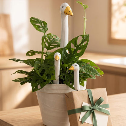 Goose Plant Stake, Cute White Goose Plant Pot Decor, Whimsical Houseplant Accessory, Garden Goose Stake, Plant Lover Gift For Her